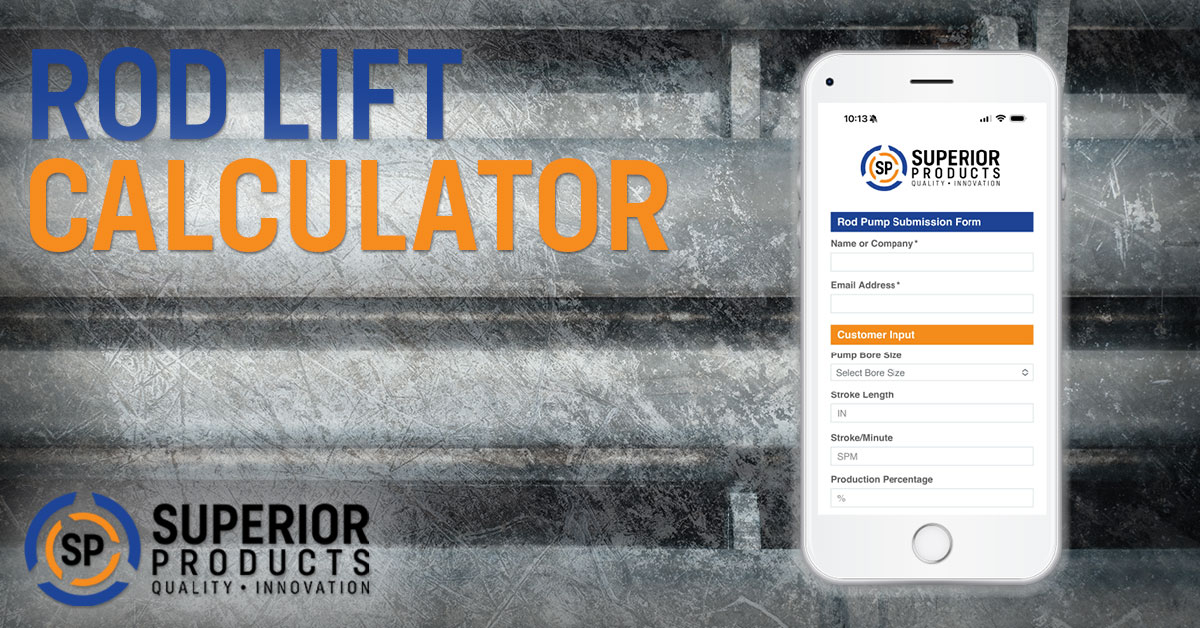 Superior Products Rod Lift Calculator with iPhone mockup showing form